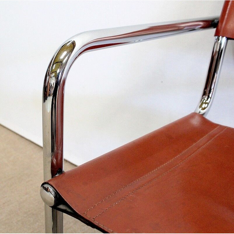 Set of 4 vintage leather and chrome metal armchairs by Matteo Grassi, 1960