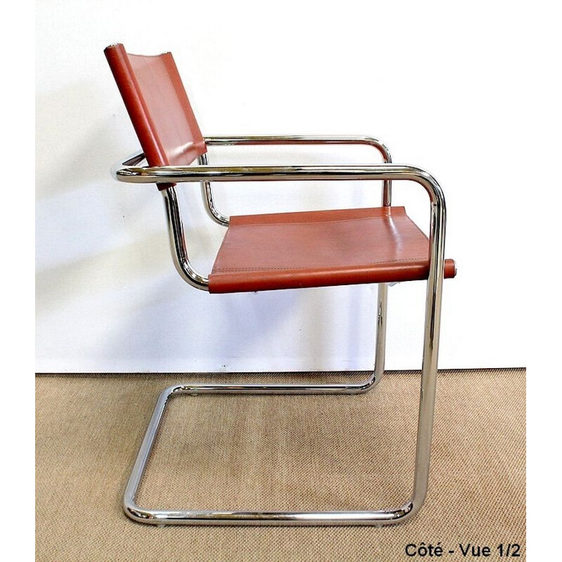 Set van 4 vintage leren en verchroomde metalen fauteuils van Matteo Grassi, 1960