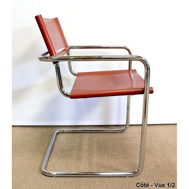 Set of 4 vintage leather and chrome metal armchairs by Matteo Grassi, 1960