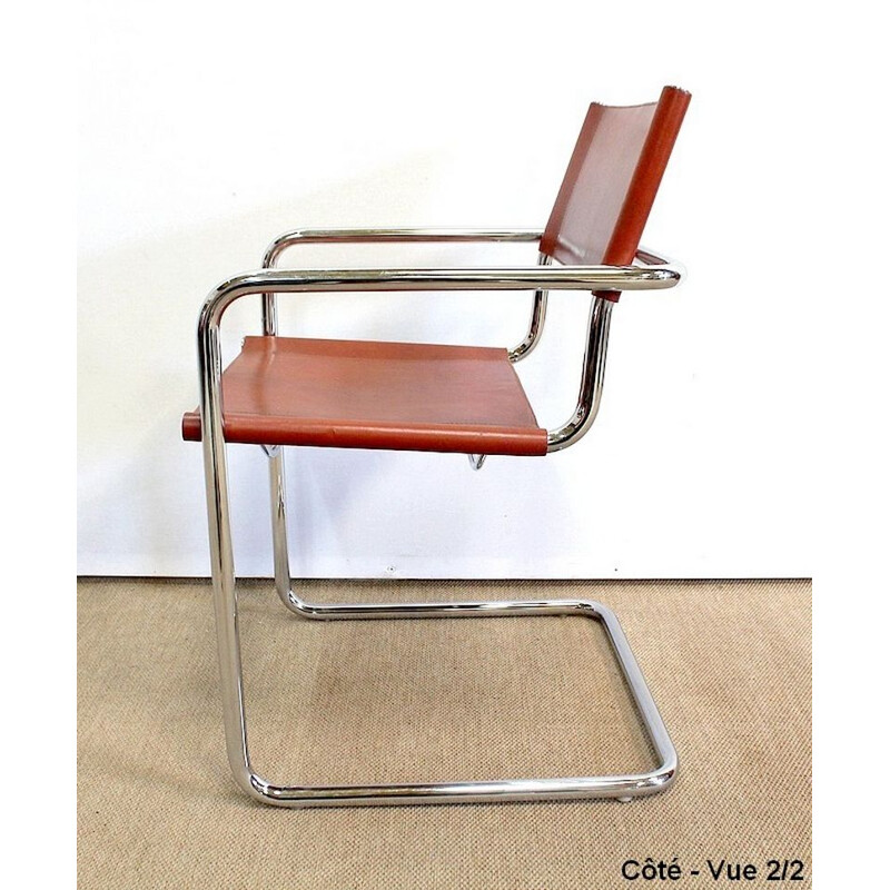 Set of 4 vintage leather and chrome metal armchairs by Matteo Grassi, 1960