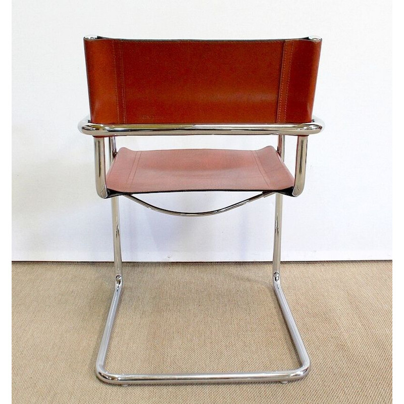 Conjunto de 4 sillones vintage de cuero y metal cromado de Matteo Grassi, 1960