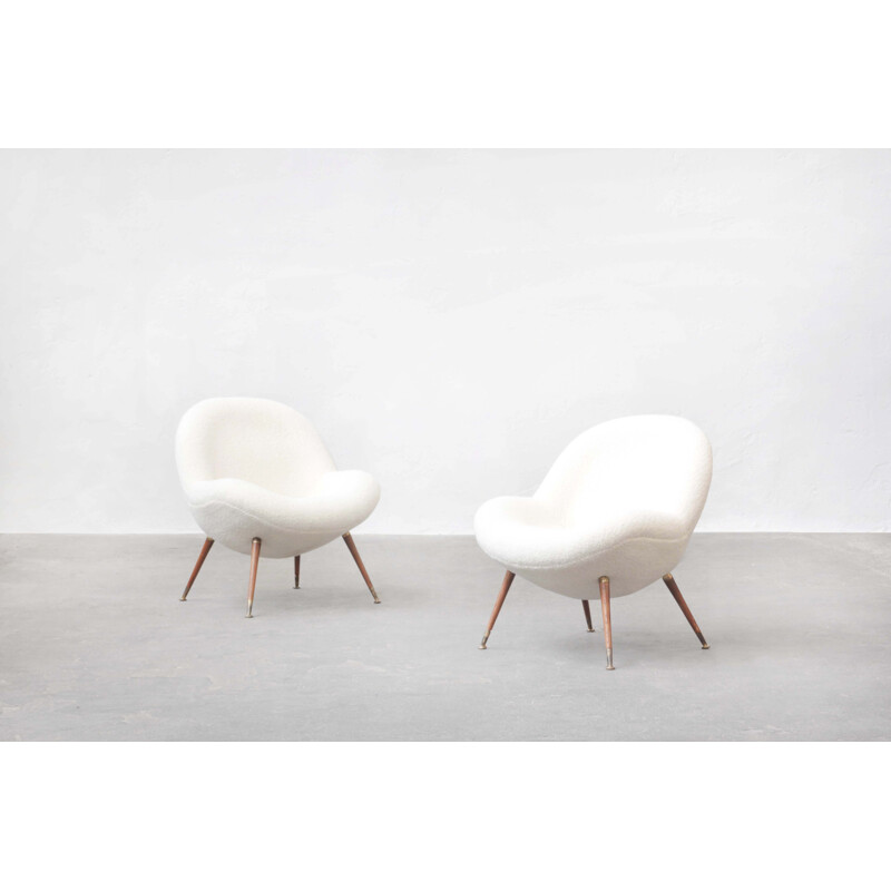 Pair of vintage armchairs in white cream by Fritz Neth for Correcta, Germany 1955