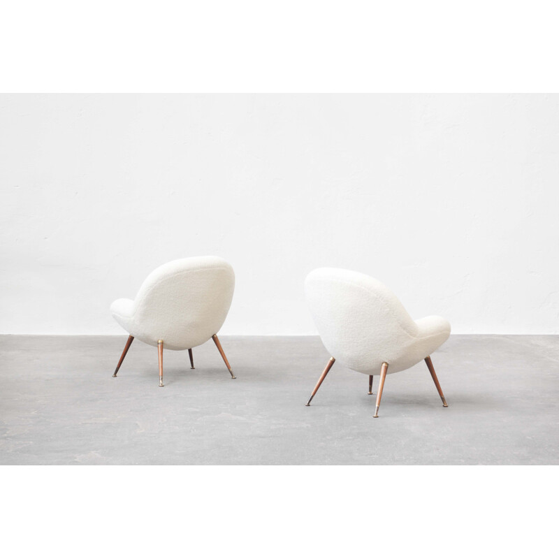 Pair of vintage armchairs in white cream by Fritz Neth for Correcta, Germany 1955