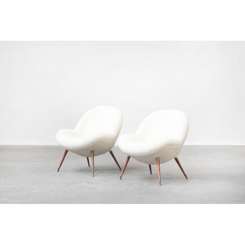 Pair of vintage armchairs in white cream by Fritz Neth for Correcta, Germany 1955