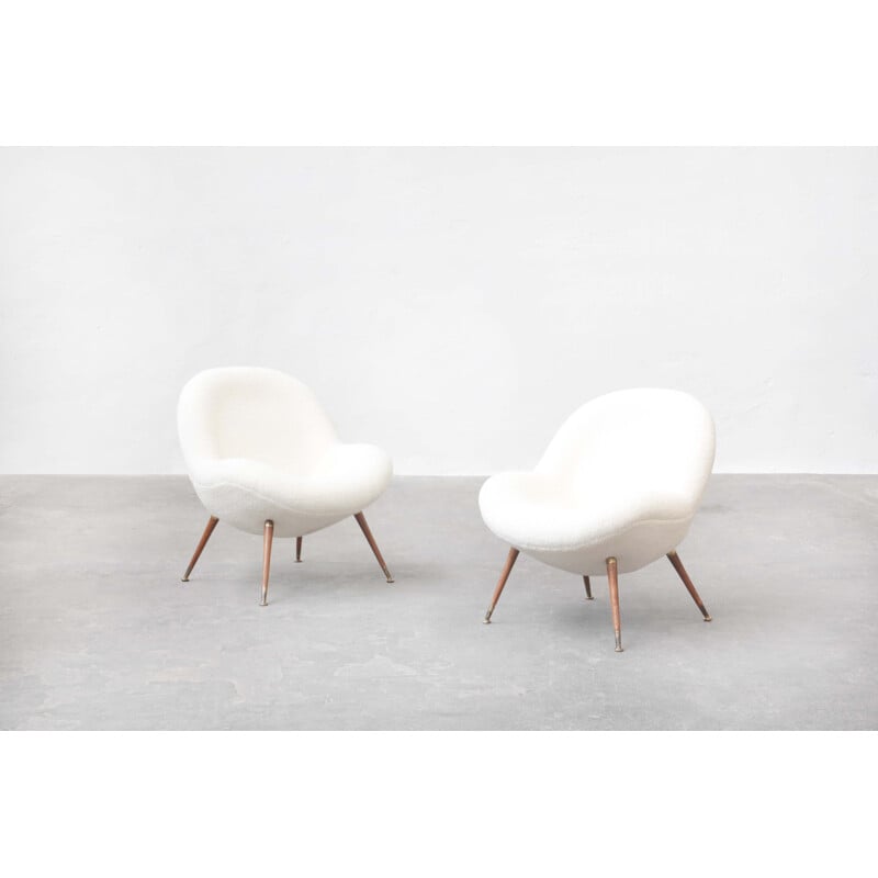 Pair of vintage armchairs in white cream by Fritz Neth for Correcta, Germany 1955