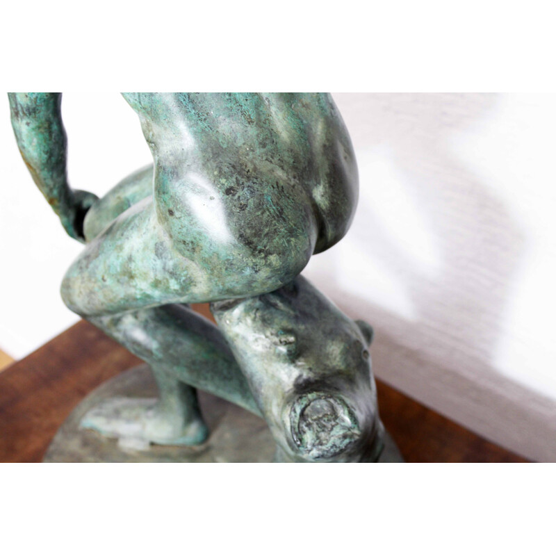 Estátua Vintage de bronze de Discobolus de Myron, 1950-1960