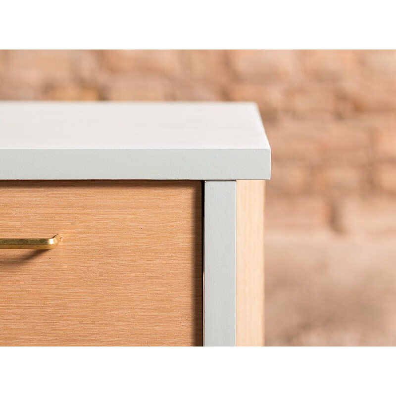 Vintage desk with drawer in oakwood and pastel blue