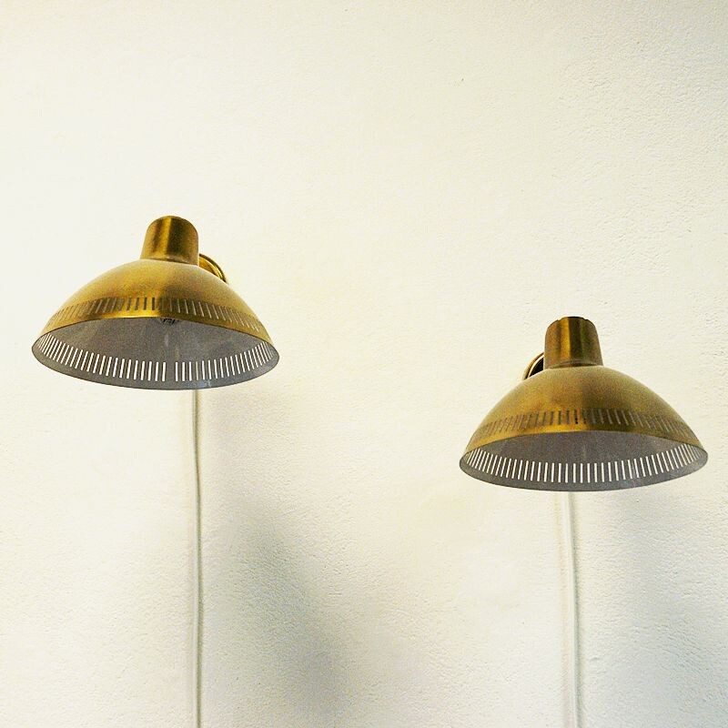 Pair of vintage brass wall lamps by Hans Bergström for Atelje Lyktan, Sweden 1960s