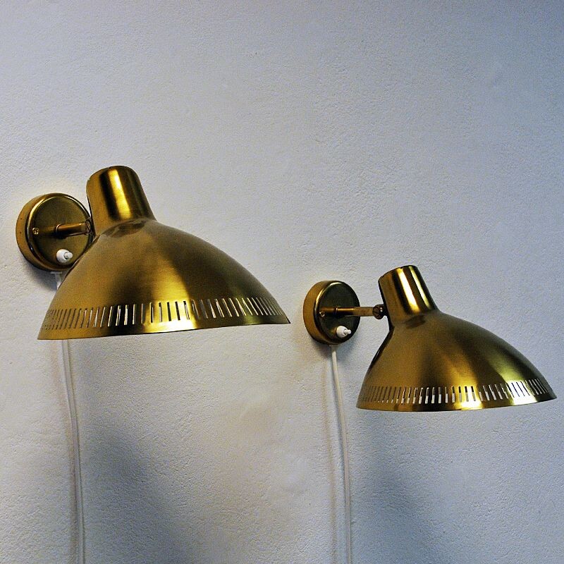 Pair of vintage brass wall lamps by Hans Bergström for Atelje Lyktan, Sweden 1960s