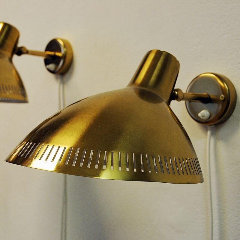 Pair of vintage brass wall lamps by Hans Bergström for Atelje Lyktan, Sweden 1960s