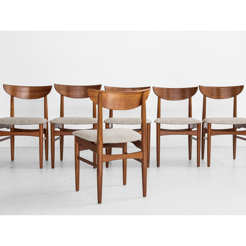 Set of 6 mid century Danish dining chairs in teak by Dyrlund, 1960s