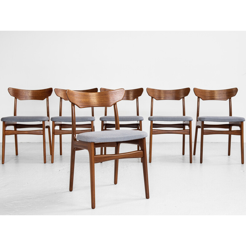 Set of 6 mid century Danish chairs in teak by Schiønning & Elgaard, 1960s