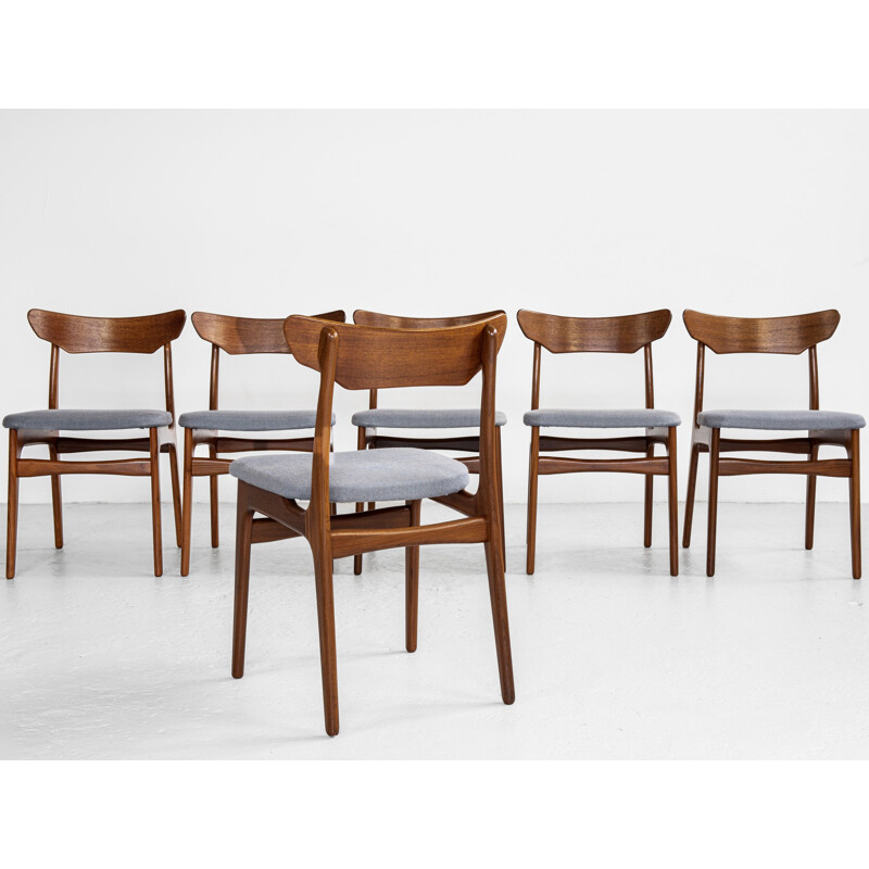 Ensemble de 6 chaises danoises vintage en teck de Schiønning & Elgaard, 1960