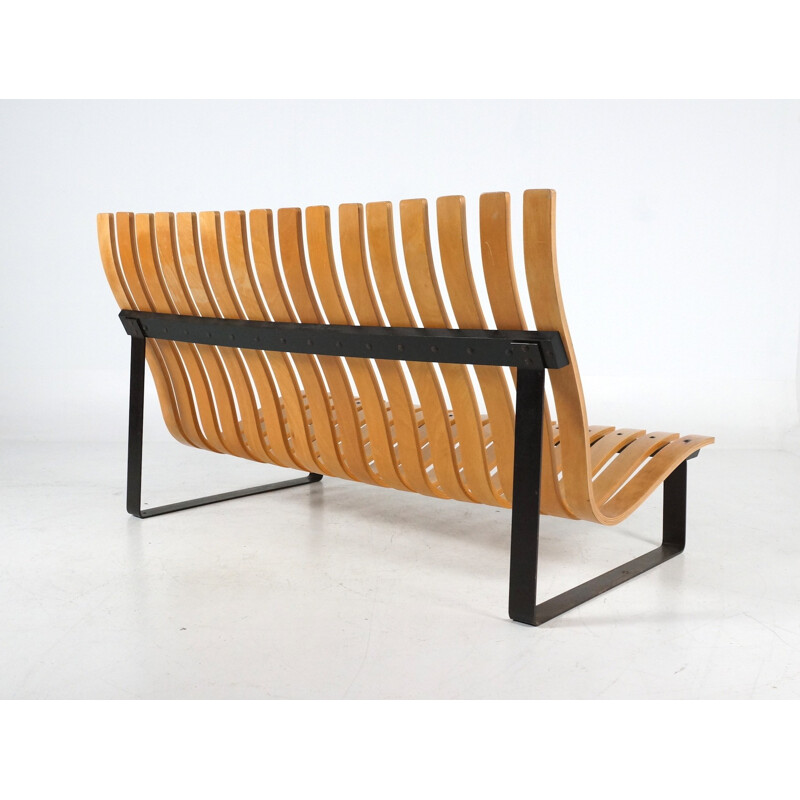 Artifort slatted bench in metal and plywood, Kho LIANG IE - 1960s