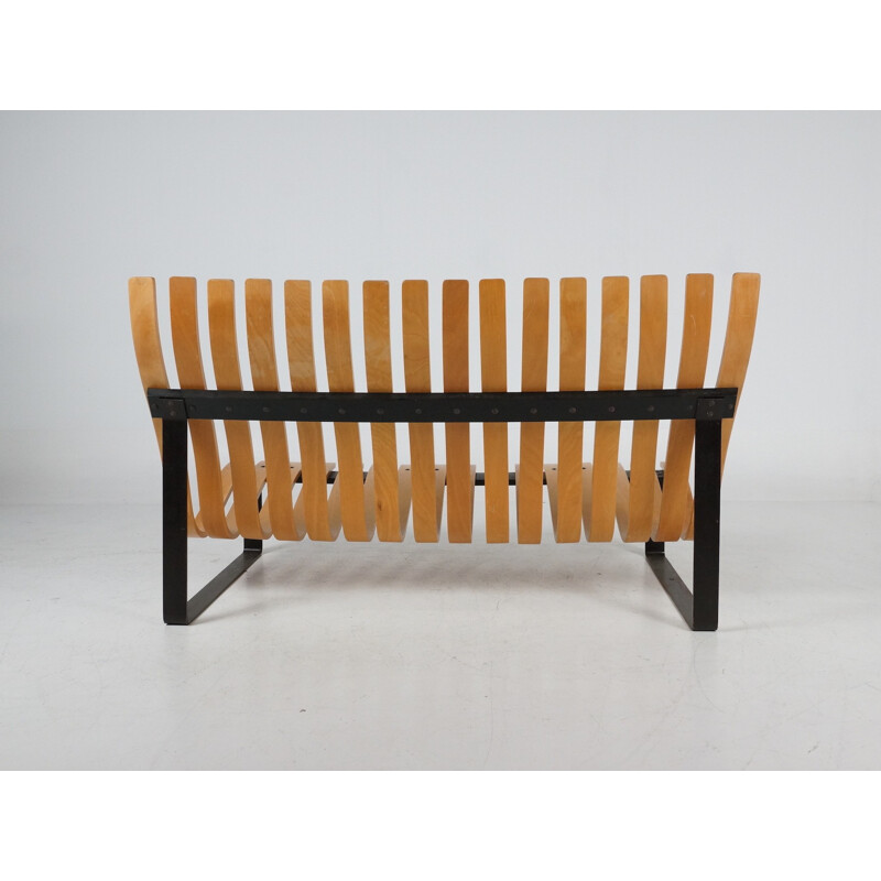 Artifort slatted bench in metal and plywood, Kho LIANG IE - 1960s