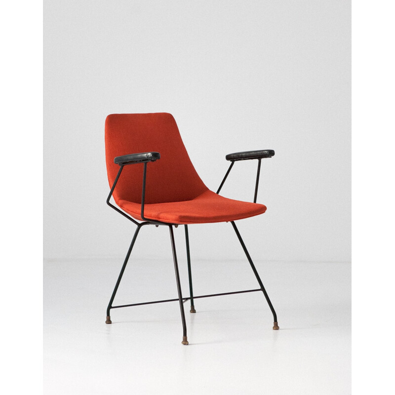 "Aster" Fratelli Saporiti Italian armchair in orange leatherette - 1950s