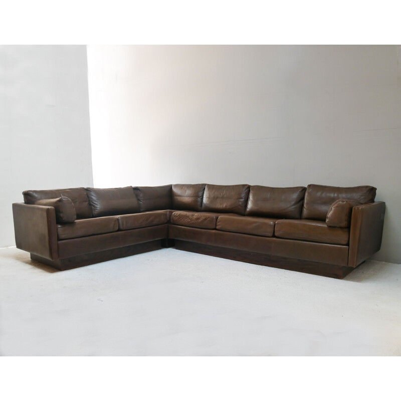 Mid century Danish L shaped leather sectional sofa, 1970s