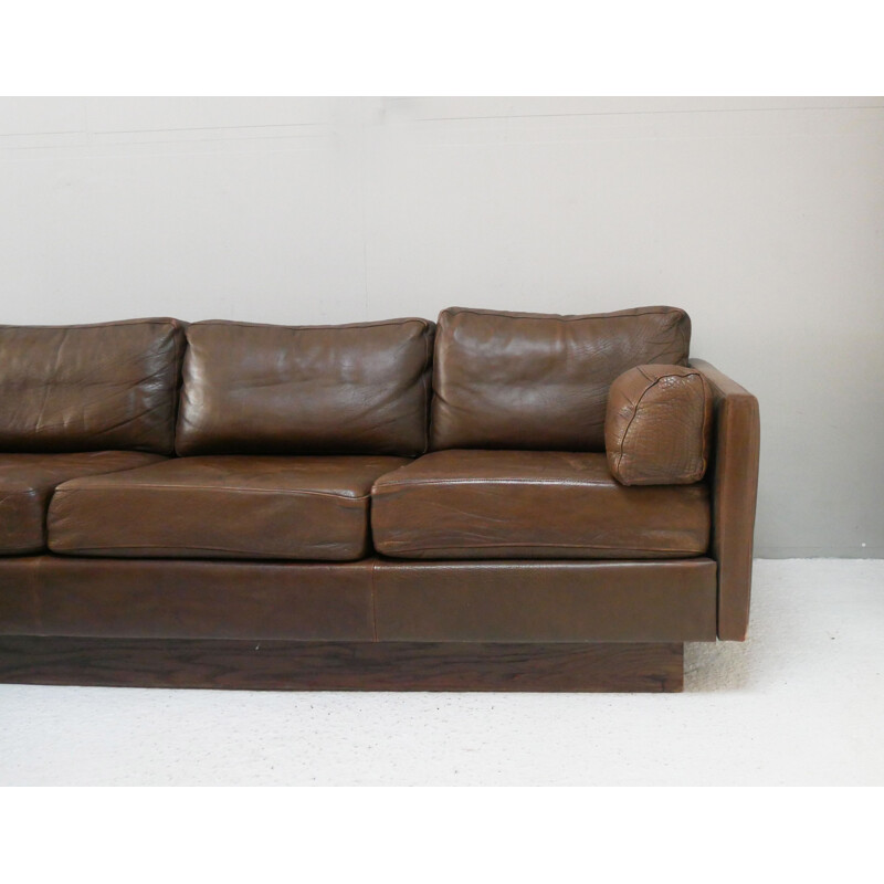 Mid century Danish L shaped leather sectional sofa, 1970s