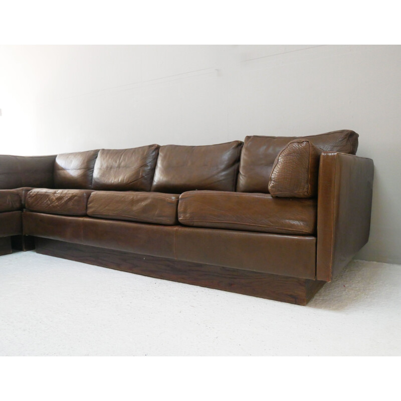 Mid century Danish L shaped leather sectional sofa, 1970s