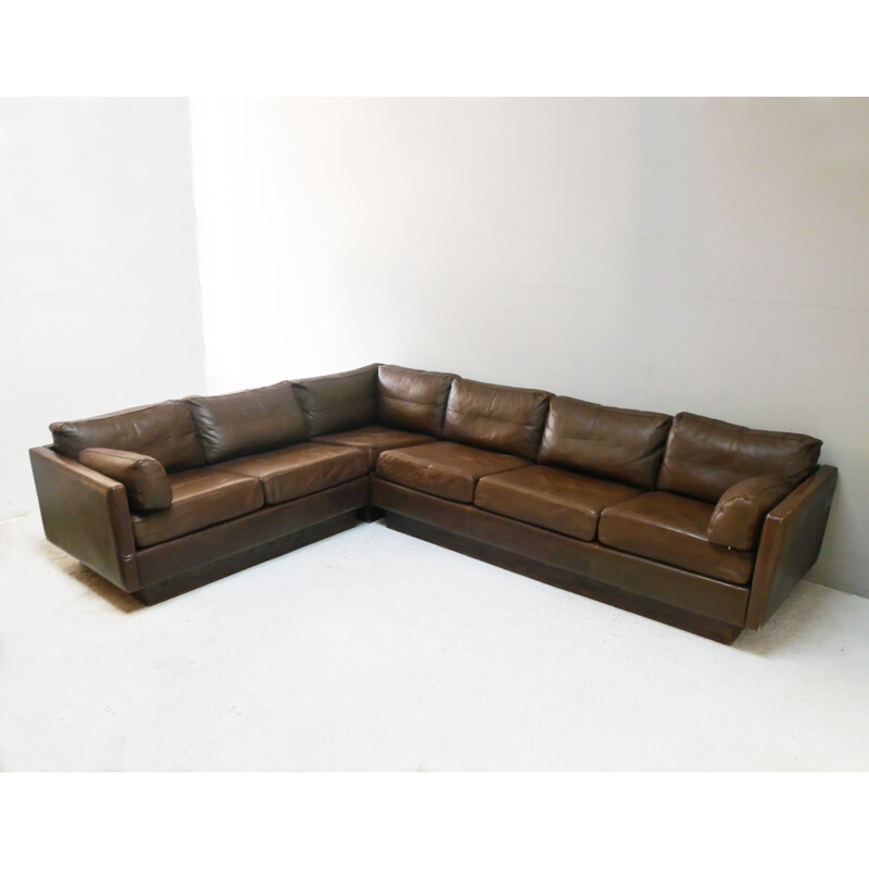 Mid century Danish L shaped leather sectional sofa, 1970s