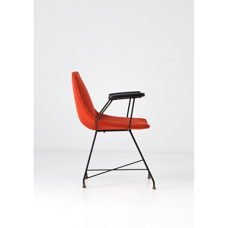 "Aster" Fratelli Saporiti Italian armchair in orange leatherette - 1950s