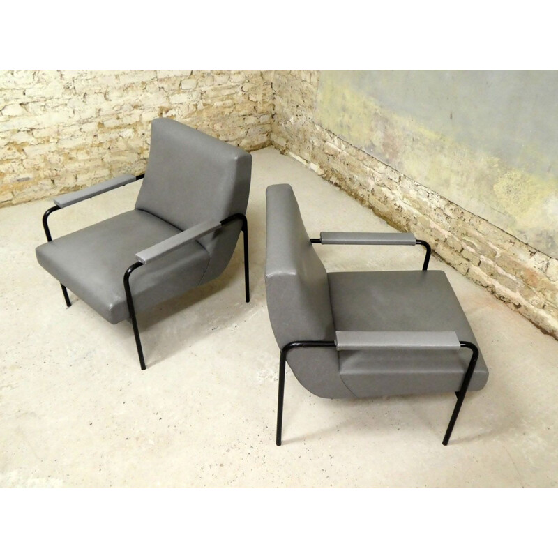 Pair of vintage Memphis armchairs by Pierre Guariche for Meurop, 1960