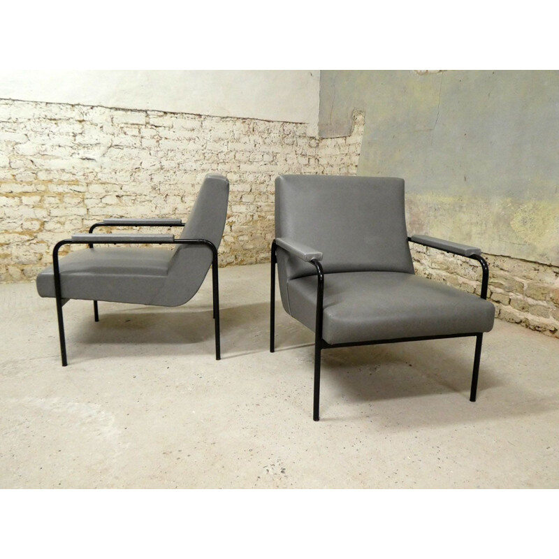 Pair of vintage Memphis armchairs by Pierre Guariche for Meurop, 1960
