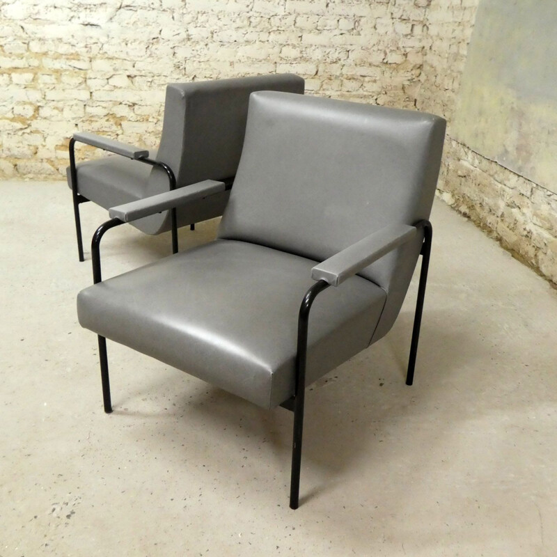 Pair of vintage Memphis armchairs by Pierre Guariche for Meurop, 1960