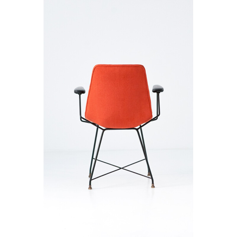 Fauteuil "Aster" Fratelli Saporiti en similicuir orange, Augusto BOZZI - 1956