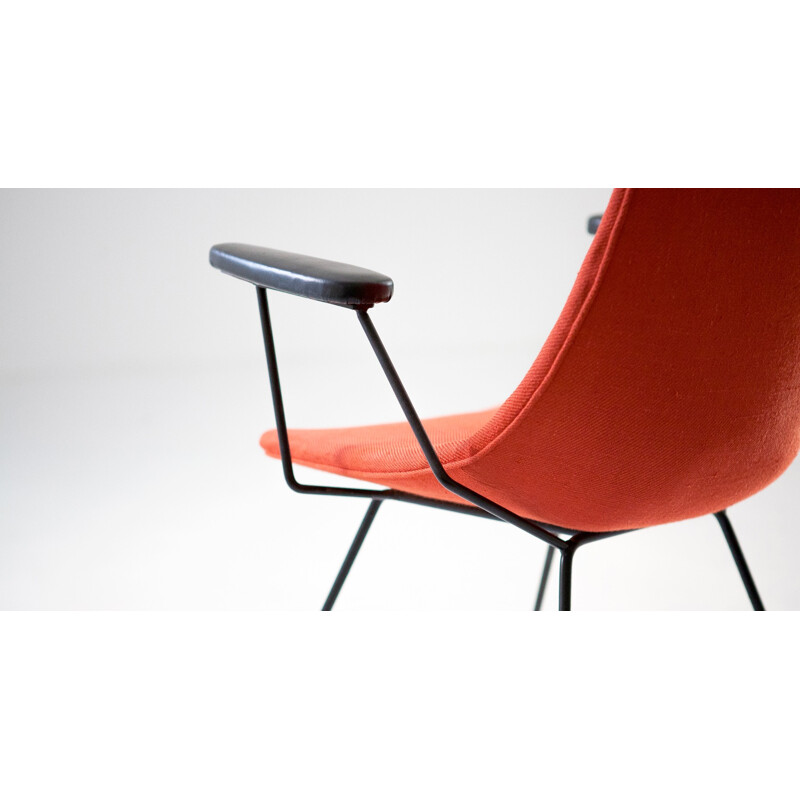 "Aster" Fratelli Saporiti Italian armchair in orange leatherette - 1950s