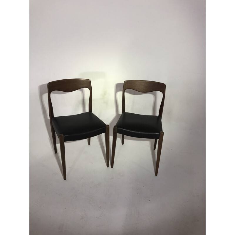 Pair of vintage chairs in skai and teak by Niels Otto Moller