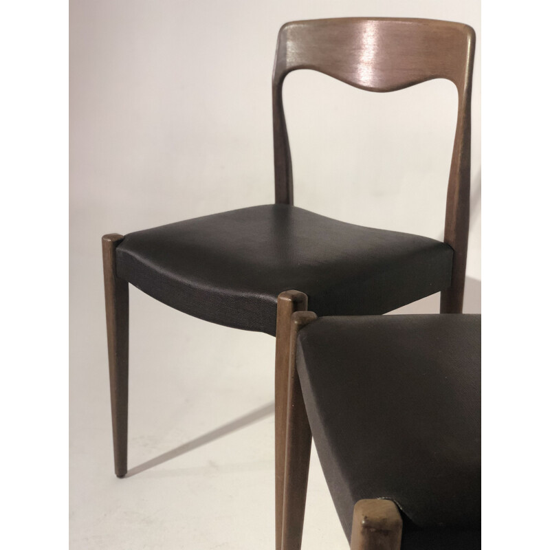 Pair of vintage chairs in skai and teak by Niels Otto Moller