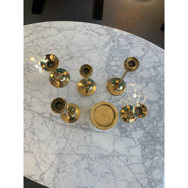 Set of 6 vintage F.W. brass candle holders, Denmark 1960