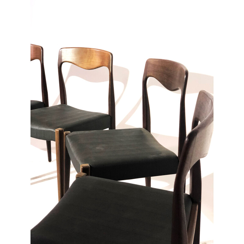 Set of 4 vintage teak and skai chairs by Niels Otto Moller 