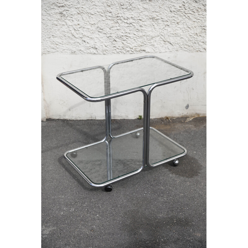 Vintage stainless steel glass trolley, Italy 1970