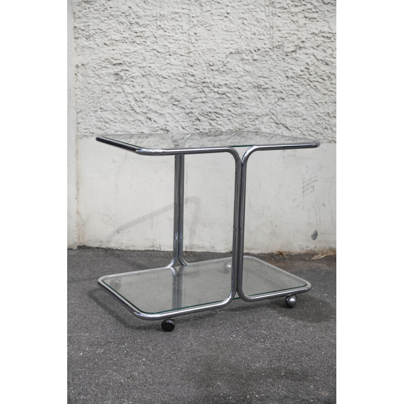 Vintage stainless steel glass trolley, Italy 1970