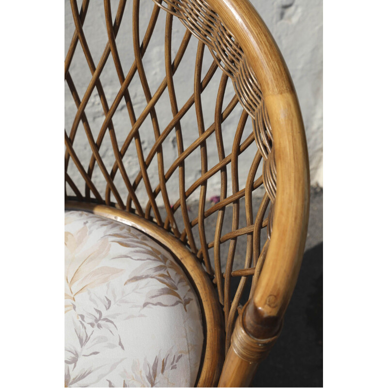 Vintage woven half-moon rattan armchair, Italy 1970