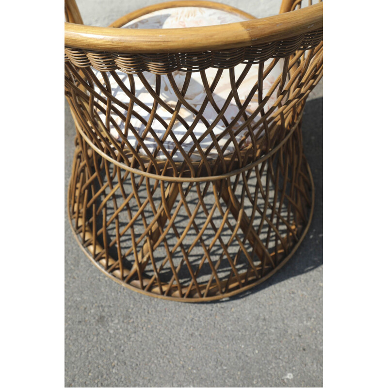 Vintage Sessel aus geflochtenem Halbmond-Rattan, Italien 1970