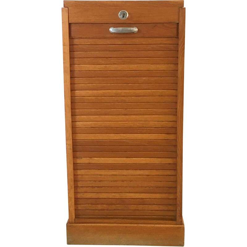 Vintage oakwood curtain filing cabinet, 1950s