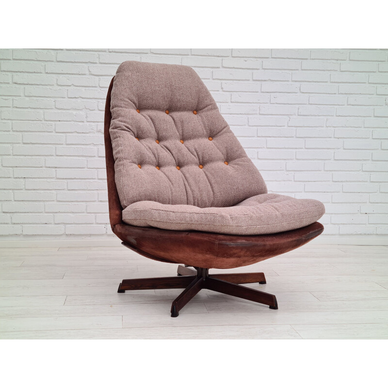 Fauteuil lounge danoise vintage en cuir nubuck brun foncé par Madsen & Schubell, 1970