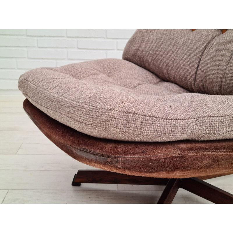 Danish vintage dark brown nubuck leather lounge chair by Madsen & Schubell, 1970s