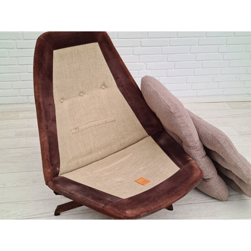 Fauteuil lounge danoise vintage en cuir nubuck brun foncé par Madsen & Schubell, 1970