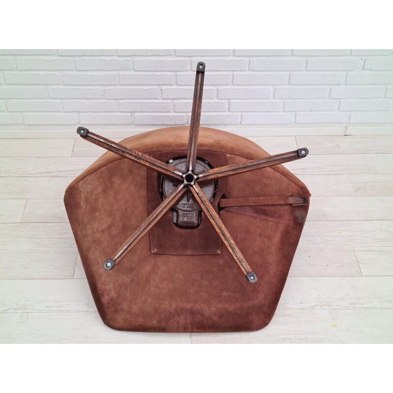 Danish vintage dark brown nubuck leather lounge chair by Madsen & Schubell, 1970s