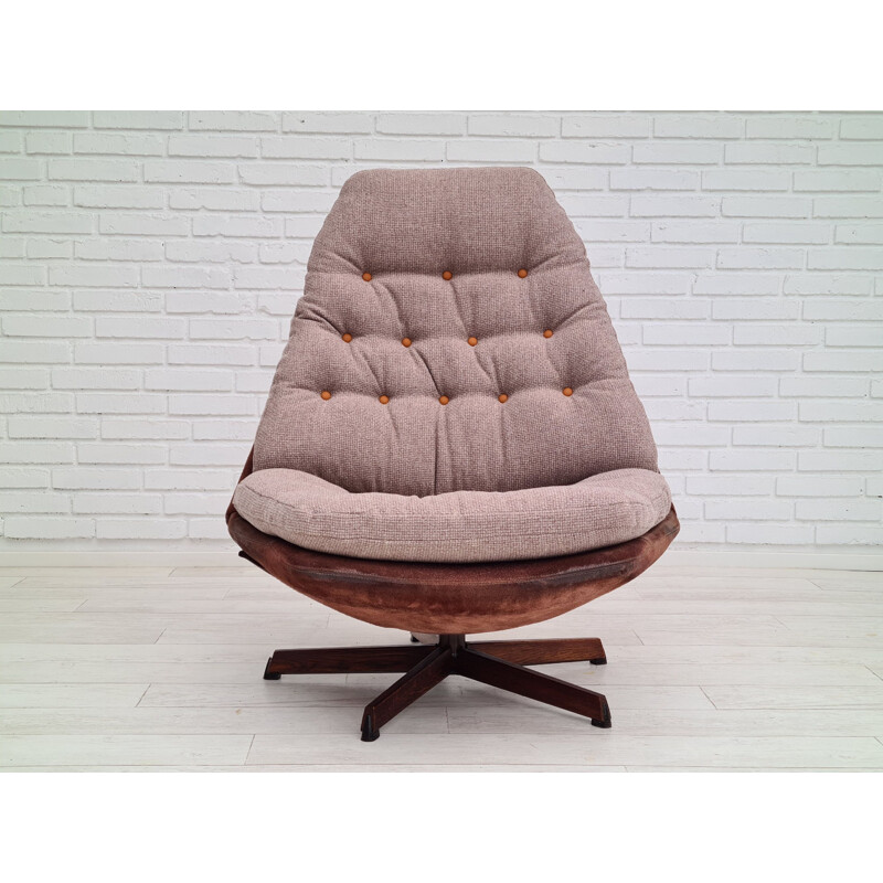 Danish vintage dark brown nubuck leather lounge chair by Madsen & Schubell, 1970s