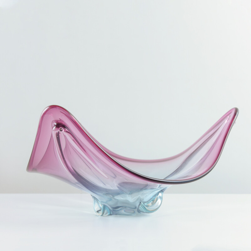 Vintage fruit bowl in pink and blue glass, 1970s