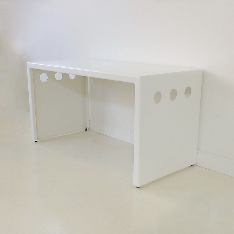 Vintage white lacquered metal console, France 1980