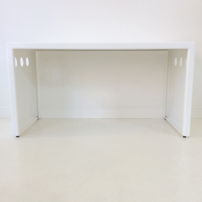 Vintage white lacquered metal console, France 1980