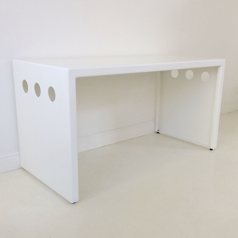 Vintage white lacquered metal console, France 1980