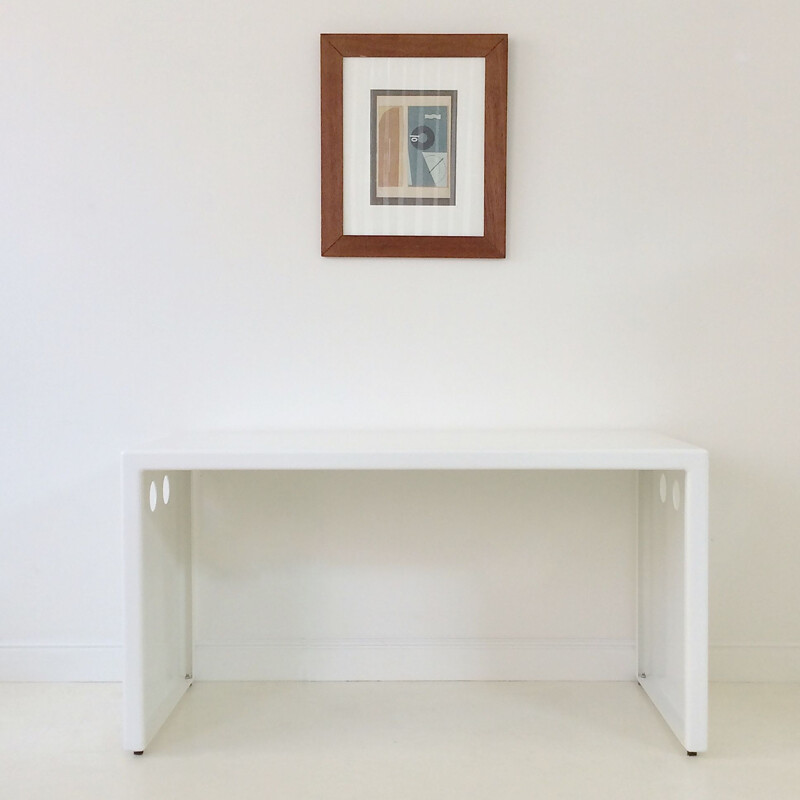 Vintage white lacquered metal console, France 1980