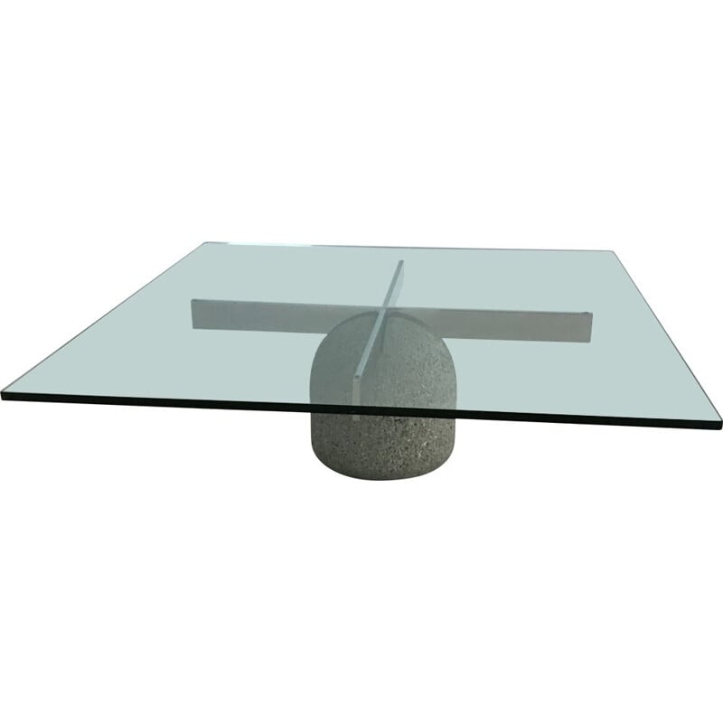 Vintage coffee table "Paracarro" in glass and concrete by Giovanni Offredi, Italy 1970